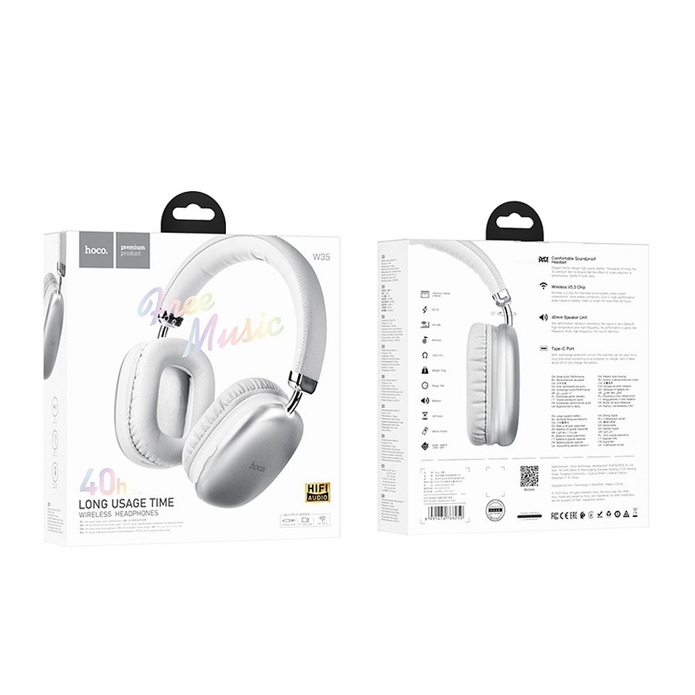Handsfree Bluetooth HOCO W35, A2DP, Sølv