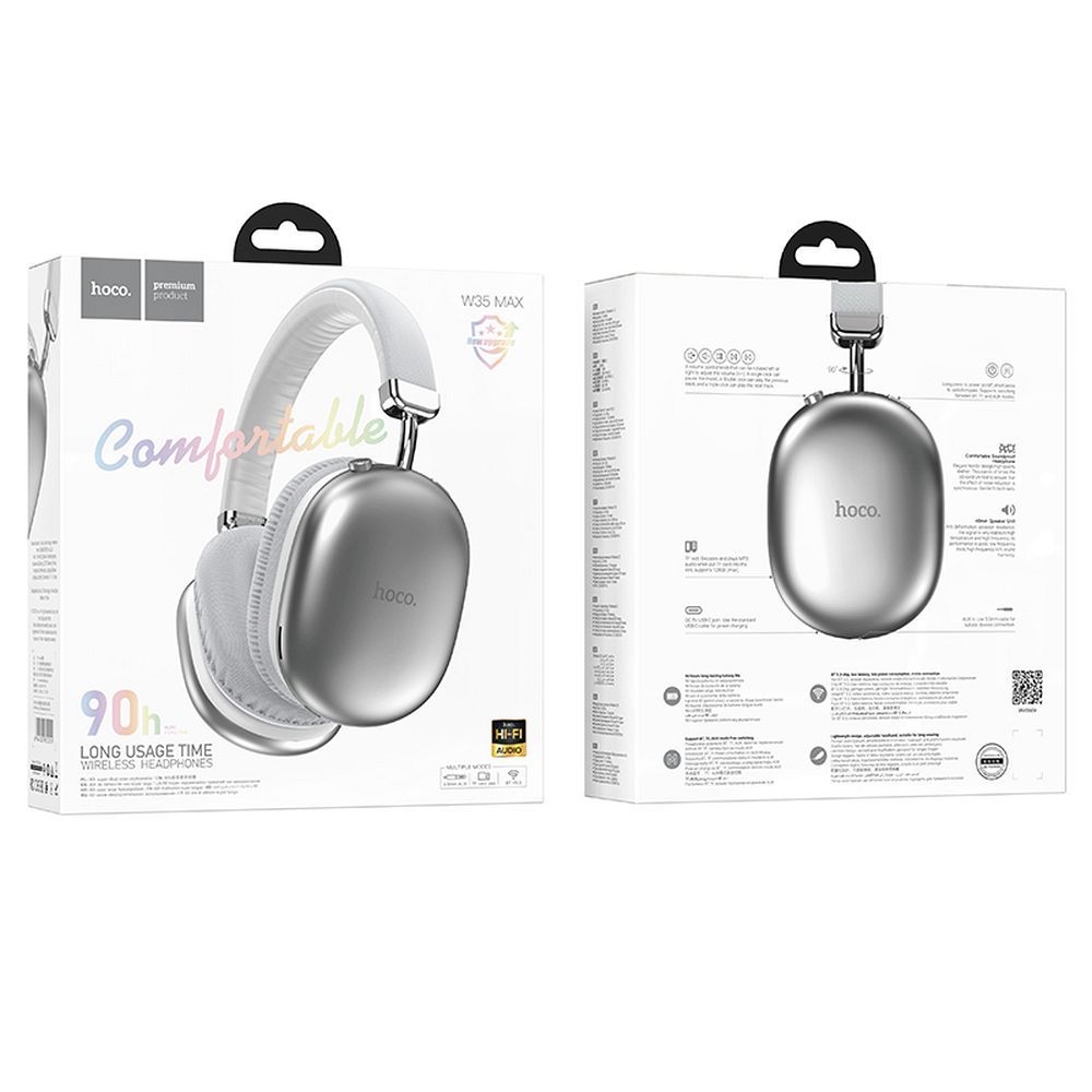 Håndfri Bluetooth HOCO W35 Max, A2DP, Sølv 