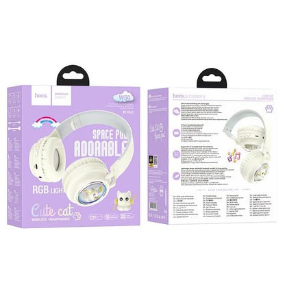 Handsfree Bluetooth HOCO W50 Kids Cute Cat, A2DP, Hvit