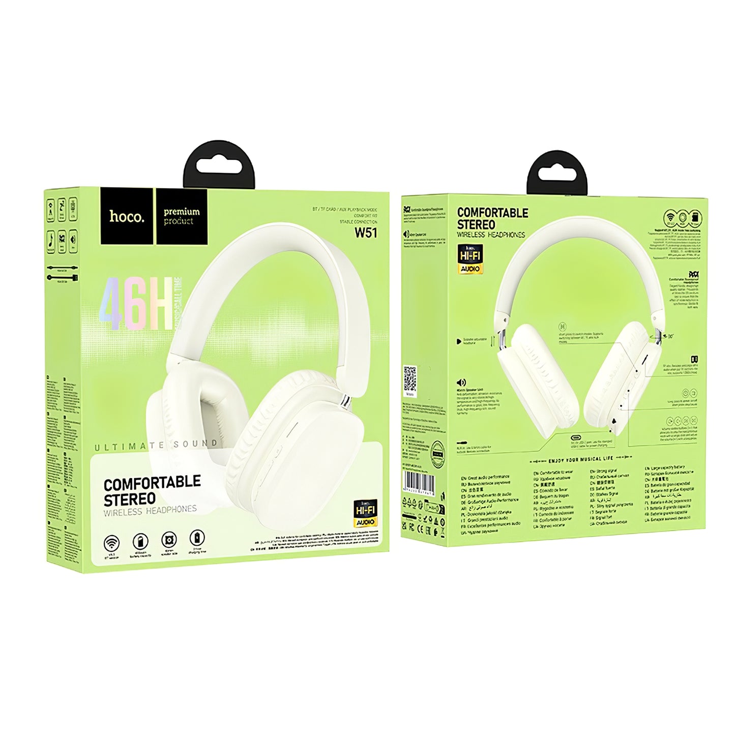 Håndfri Bluetooth hodetelefoner HOCO W51 Delightful, A2DP, hvit 