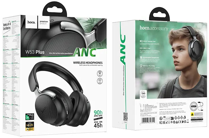 Handsfree Bluetooth HOCO W53 Plus, A2DP, ANC, Svart