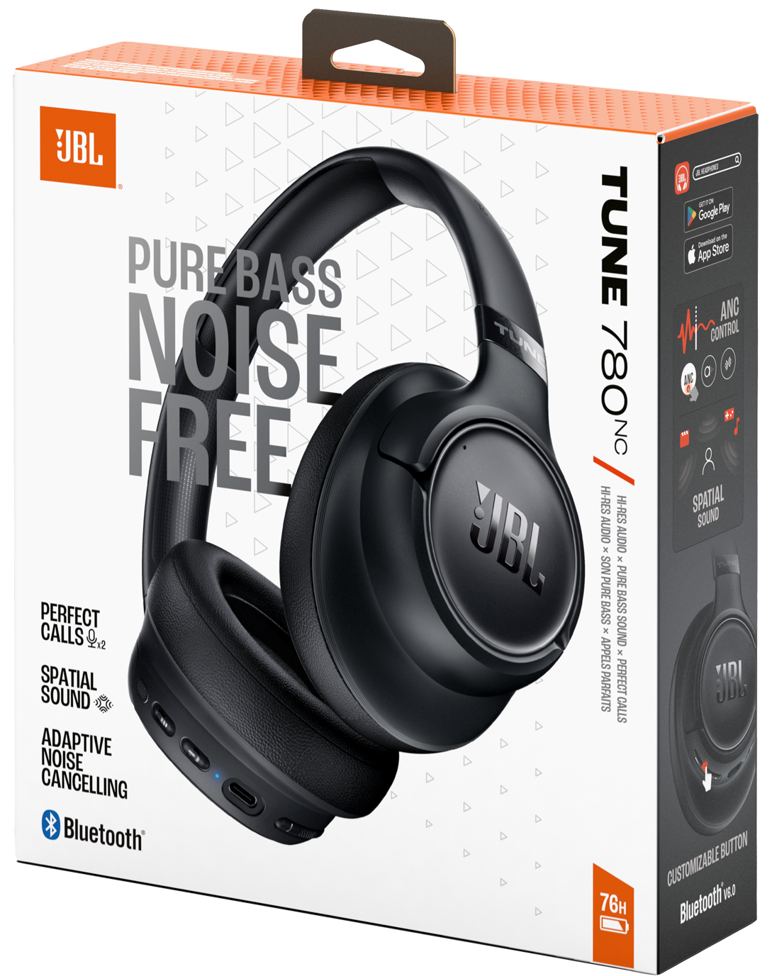 Handsfree Bluetooth JBL Tune 780NC, MultiPoint, A2DP, ANC, Svart, Reseglet JBLT780NCBLK
