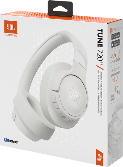 Handsfree Bluetooth JBL Tune 720BT, MultiPoint, A2DP, Hvit, Reseglet JBLT720BTWHT