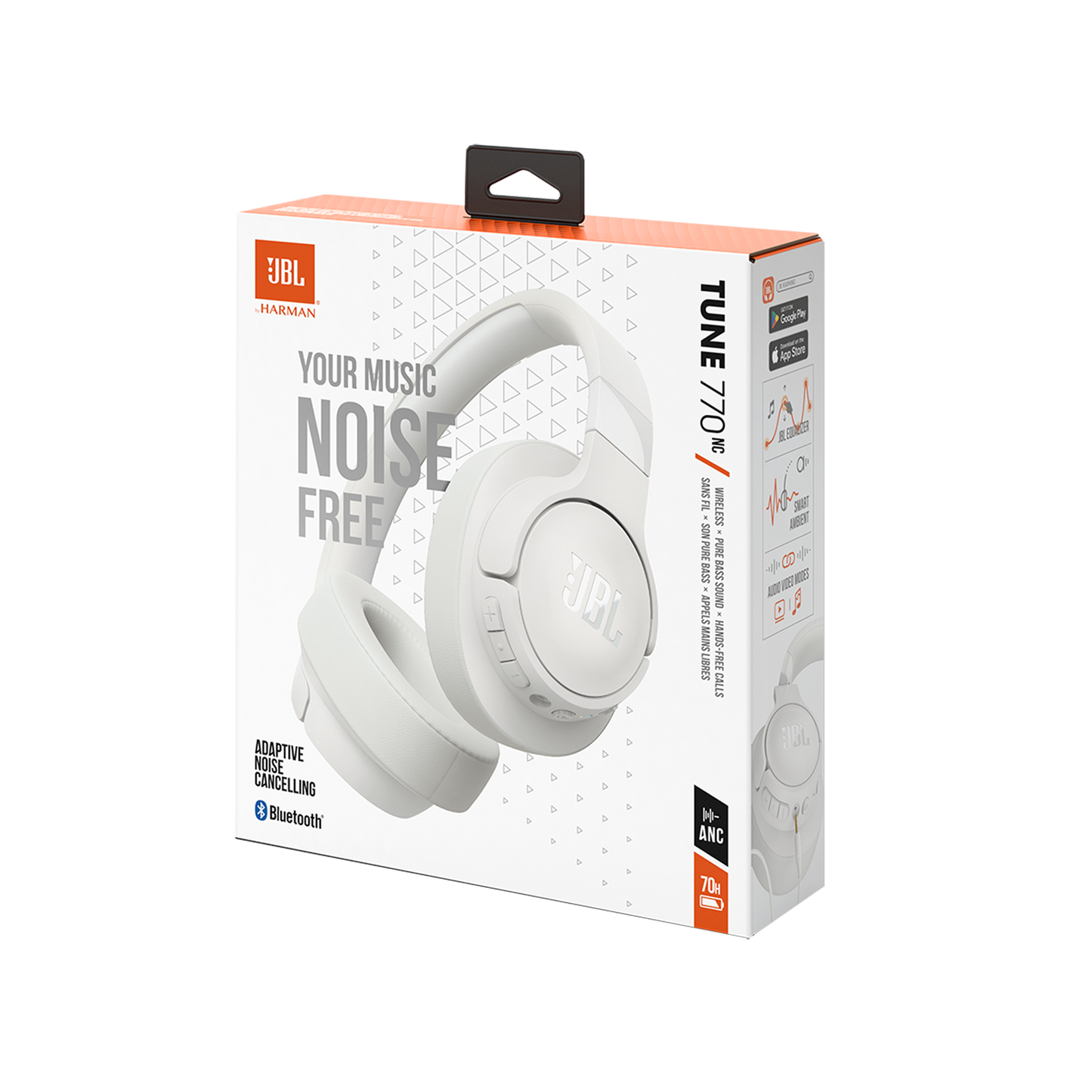 Handsfree Bluetooth JBL Tune 770NC, MultiPoint, A2DP, ANC, Hvit JBLT770NCWHT