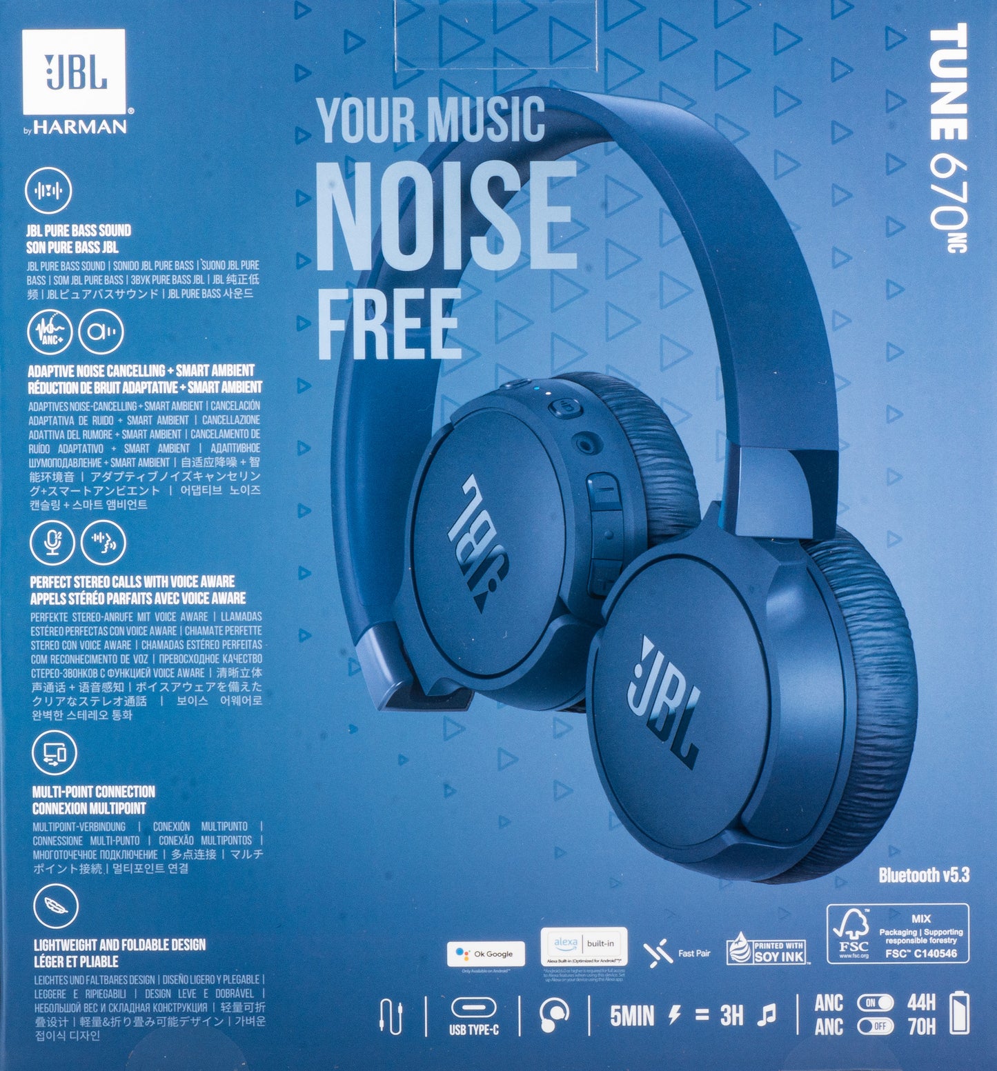 Handsfree Bluetooth JBL Tune 670NC, MultiPoint, A2DP, ANC, Blå JBLT670NCBLUAP