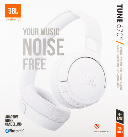 Handsfree Bluetooth JBL Tune 670NC, MultiPoint, A2DP, ANC, Hvit JBLT670NCWHTAP