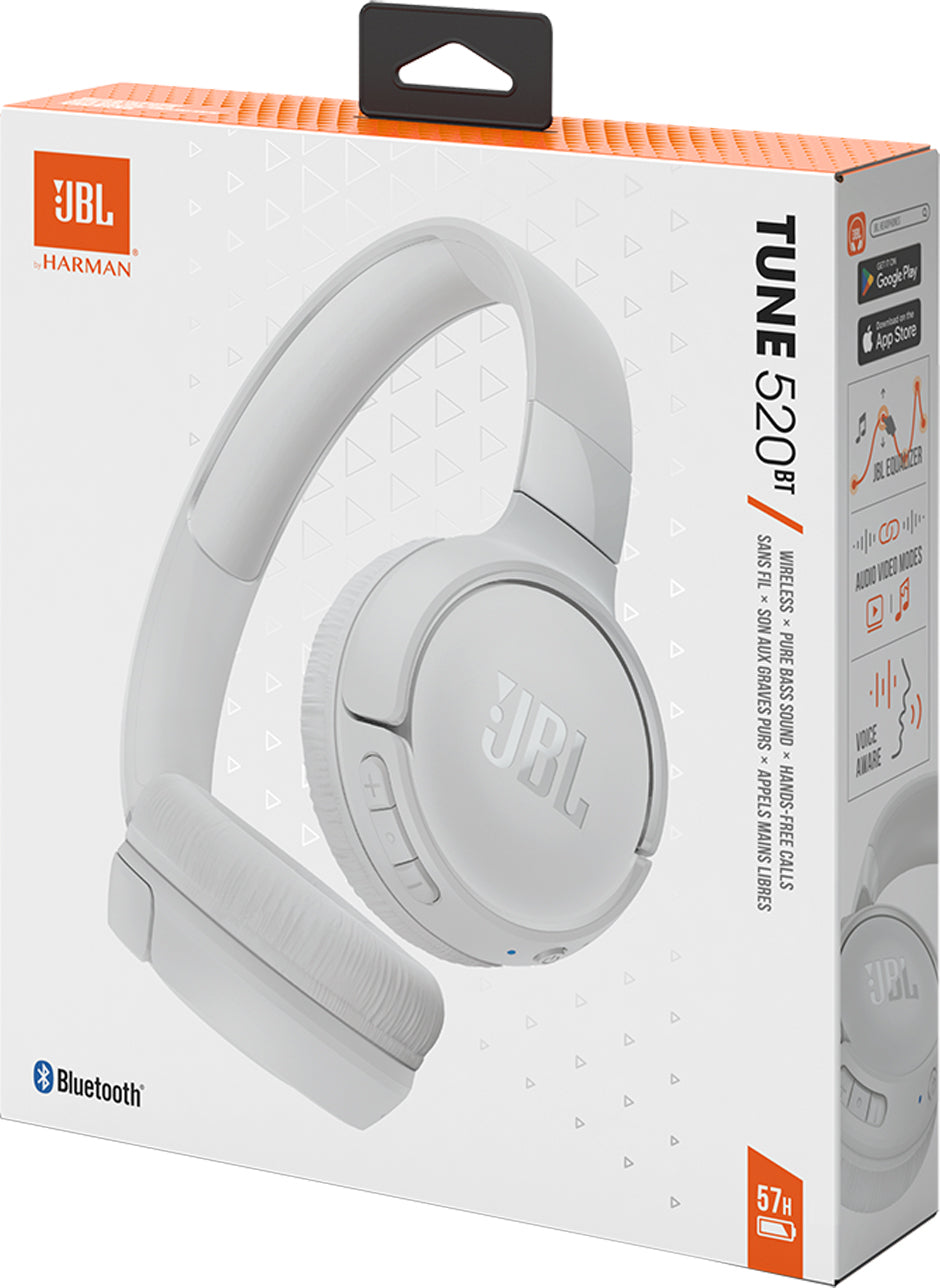 Håndfri Bluetooth JBL Tune 520BT, MultiPoint, A2DP, Hvit JBLT520BTBTWHT