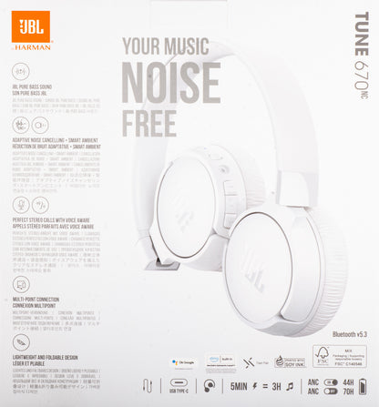 Handsfree Bluetooth JBL Tune 670NC, MultiPoint, A2DP, ANC, Hvit JBLT670NCWHTAP