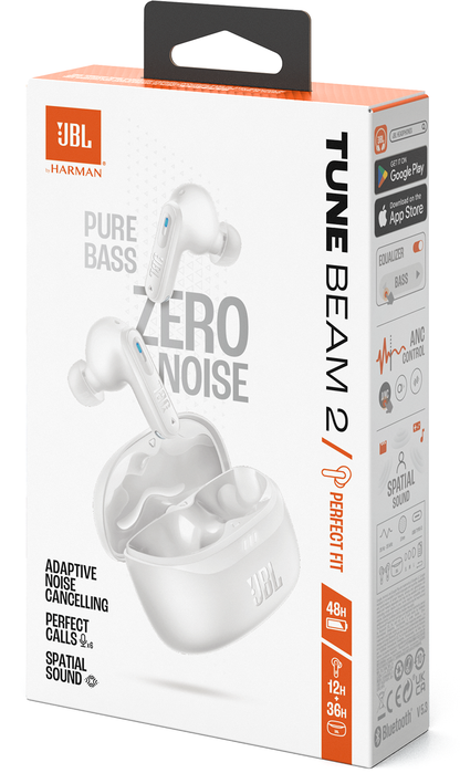 Handsfree Bluetooth JBL Tune Beam 2, TWS, ANC, MultiPoint, Hvit JBLTBEAM2WHT