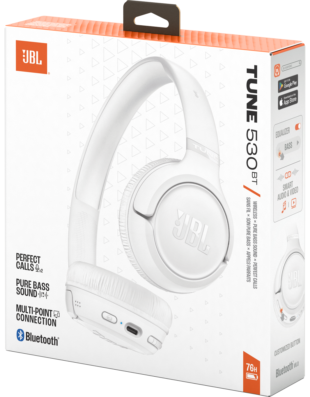 Handsfree Bluetooth JBL Tune 530BT, MultiPoint, A2DP, Hvit