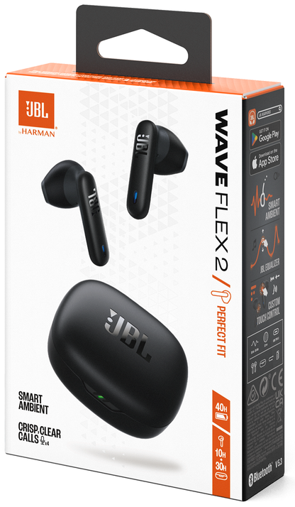 Handsfree Bluetooth JBL Wave Flex 2, TWS, ANC, MultiPoint, Svart JBLWFLEX2BLK