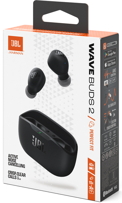 Handsfree Bluetooth JBL Wave Buds 2, TWS, ANC, MultiPoint, Svart JBLWBUDS2BLK