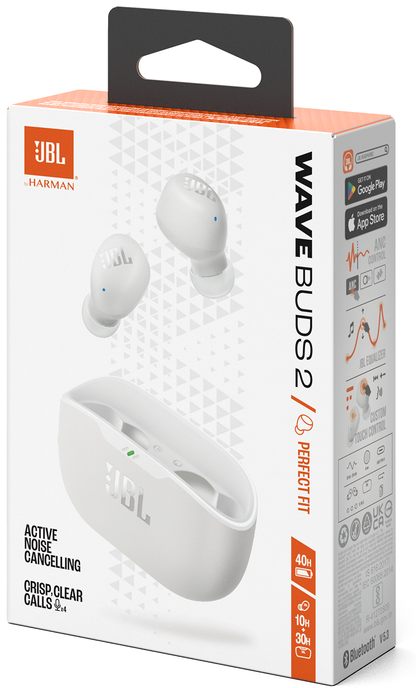 Handsfree Bluetooth JBL Wave Buds 2, TWS, ANC, MultiPoint, Hvit JBLWBUDS2WHT