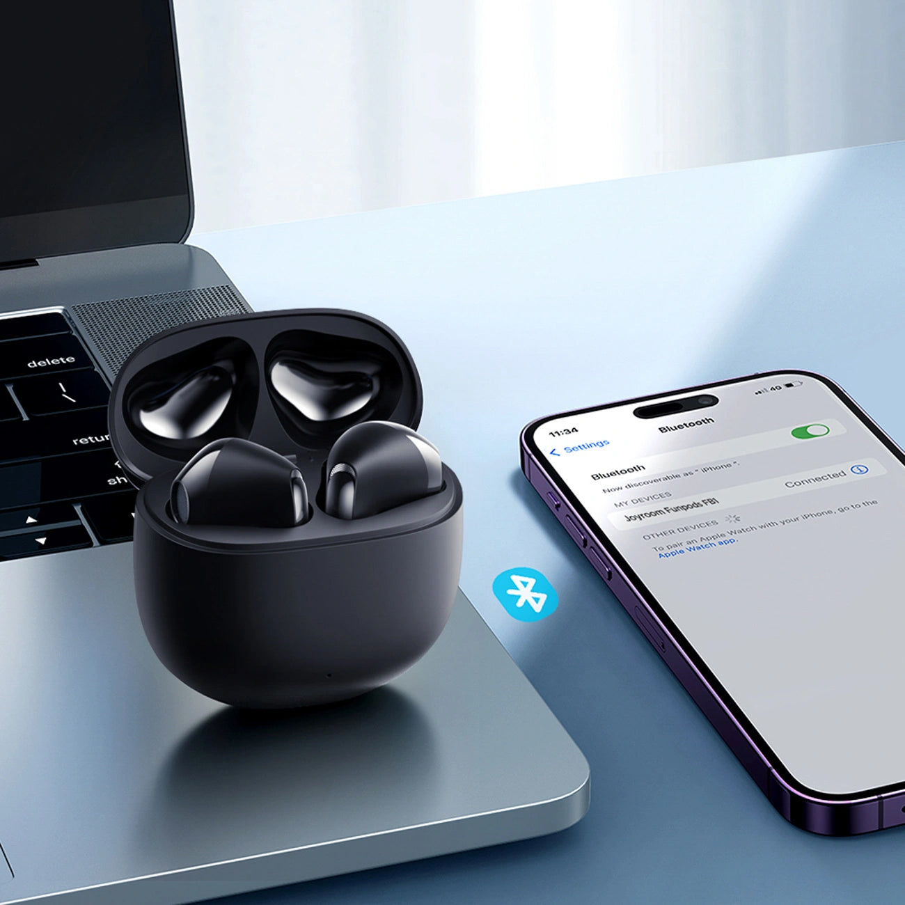 Handsfree Bluetooth Joyroom Funpods JR-FB1 Ny Versjon, TWS, Svart