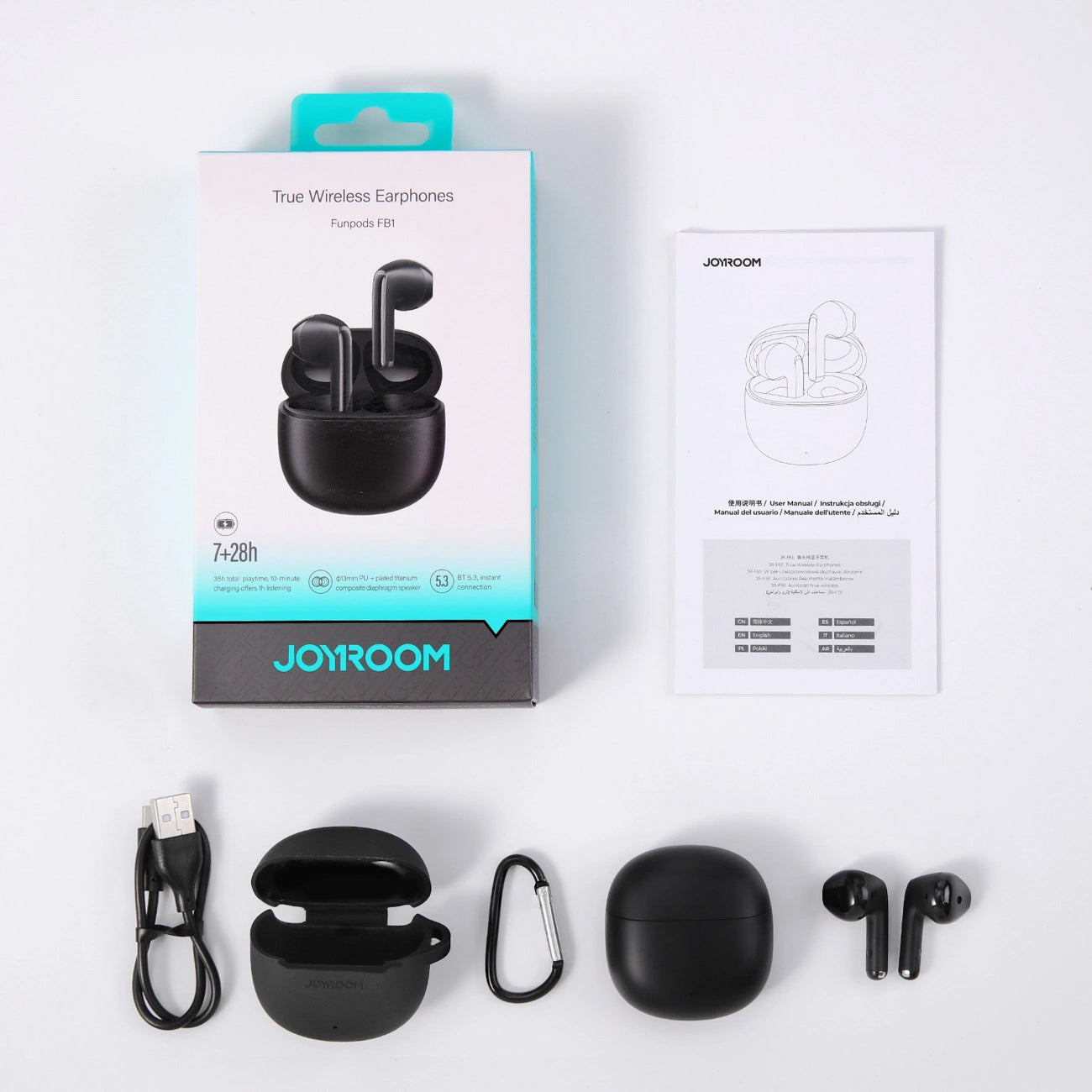 Handsfree Bluetooth Joyroom Funpods JR-FB1 Ny Versjon, TWS, Svart