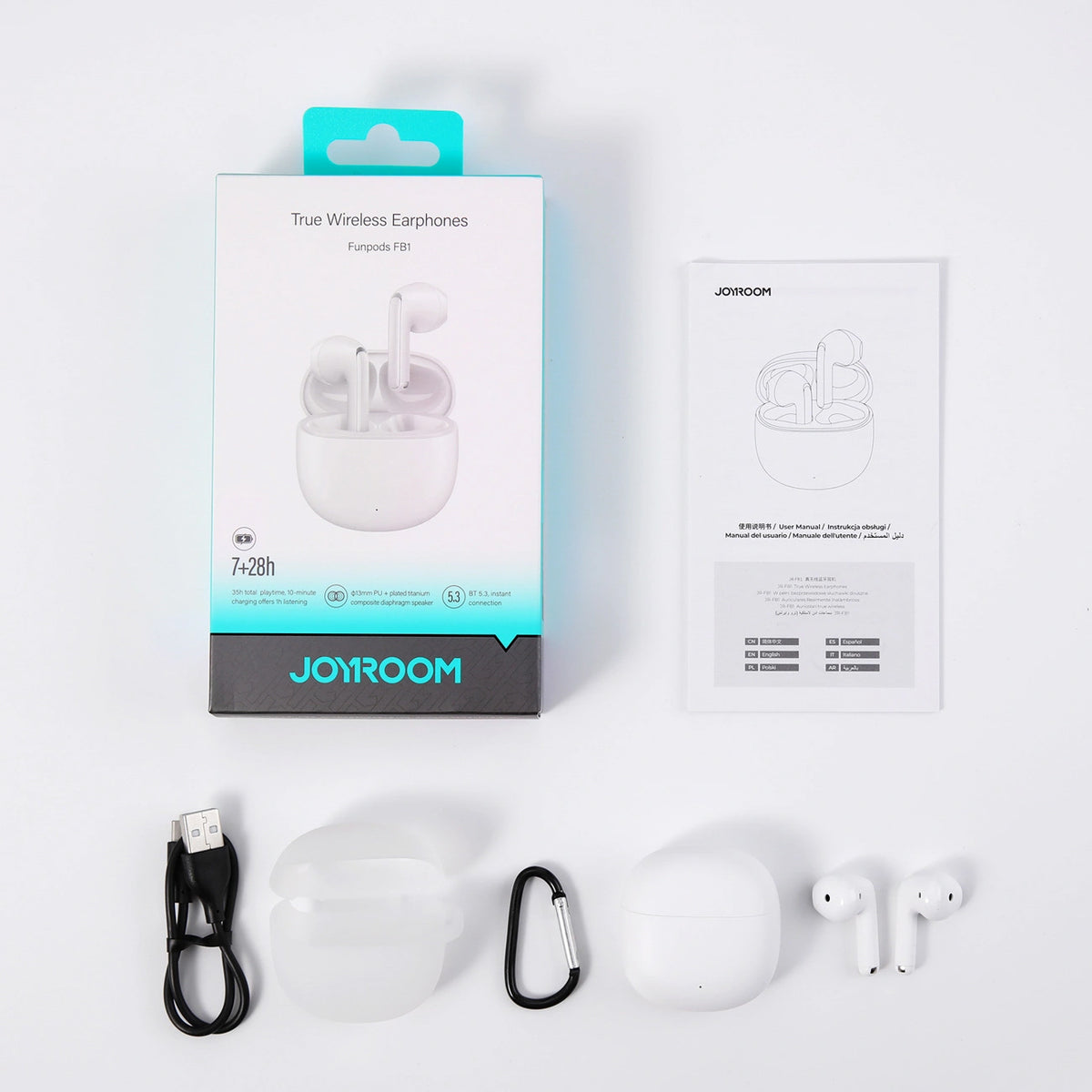 Handsfree Bluetooth Joyroom Funpods JR-FB1 Ny Versjon, TWS, Hvit