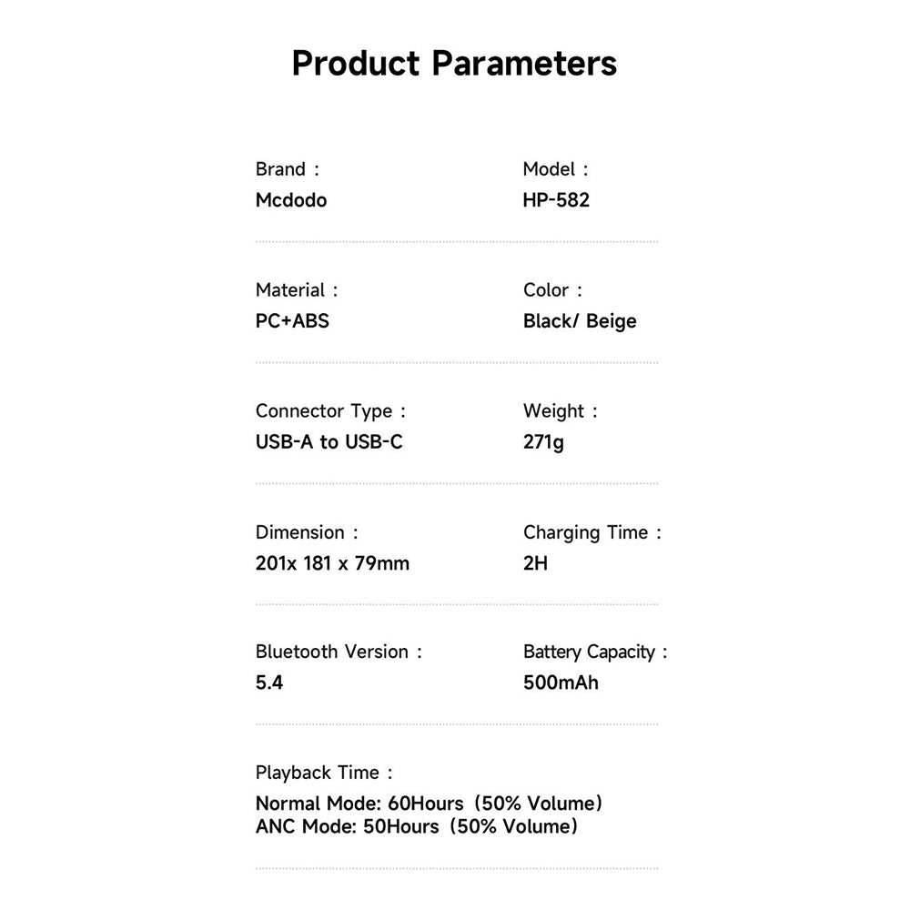 Handsfree Bluetooth McDodo HP-5820 T03, A2DP, ANC, Svart