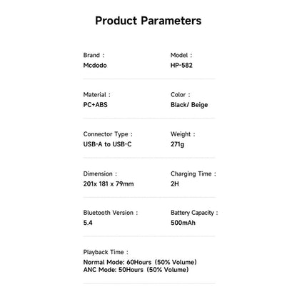 Handsfree Bluetooth McDodo HP-5820 T03, A2DP, ANC, Svart