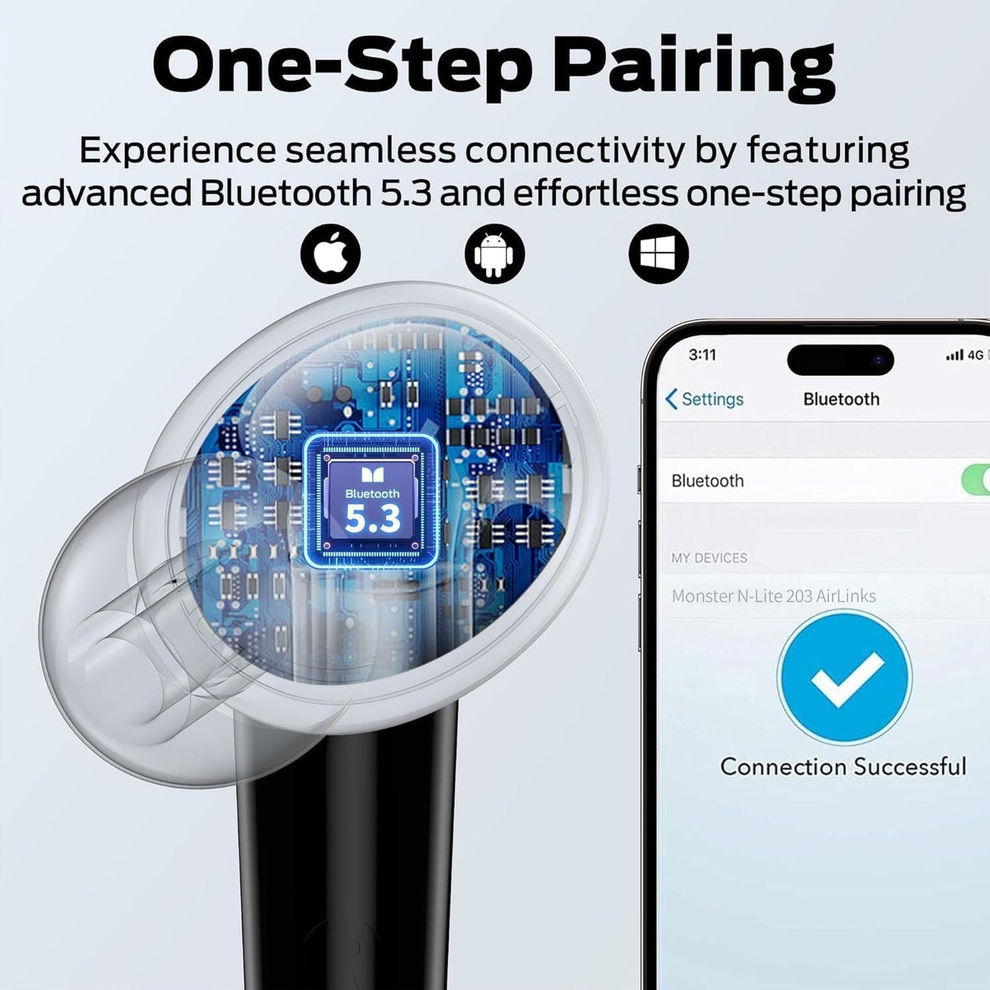 Handsfree Bluetooth Monster N-Lite 203 AirLinks, TWS, Svart