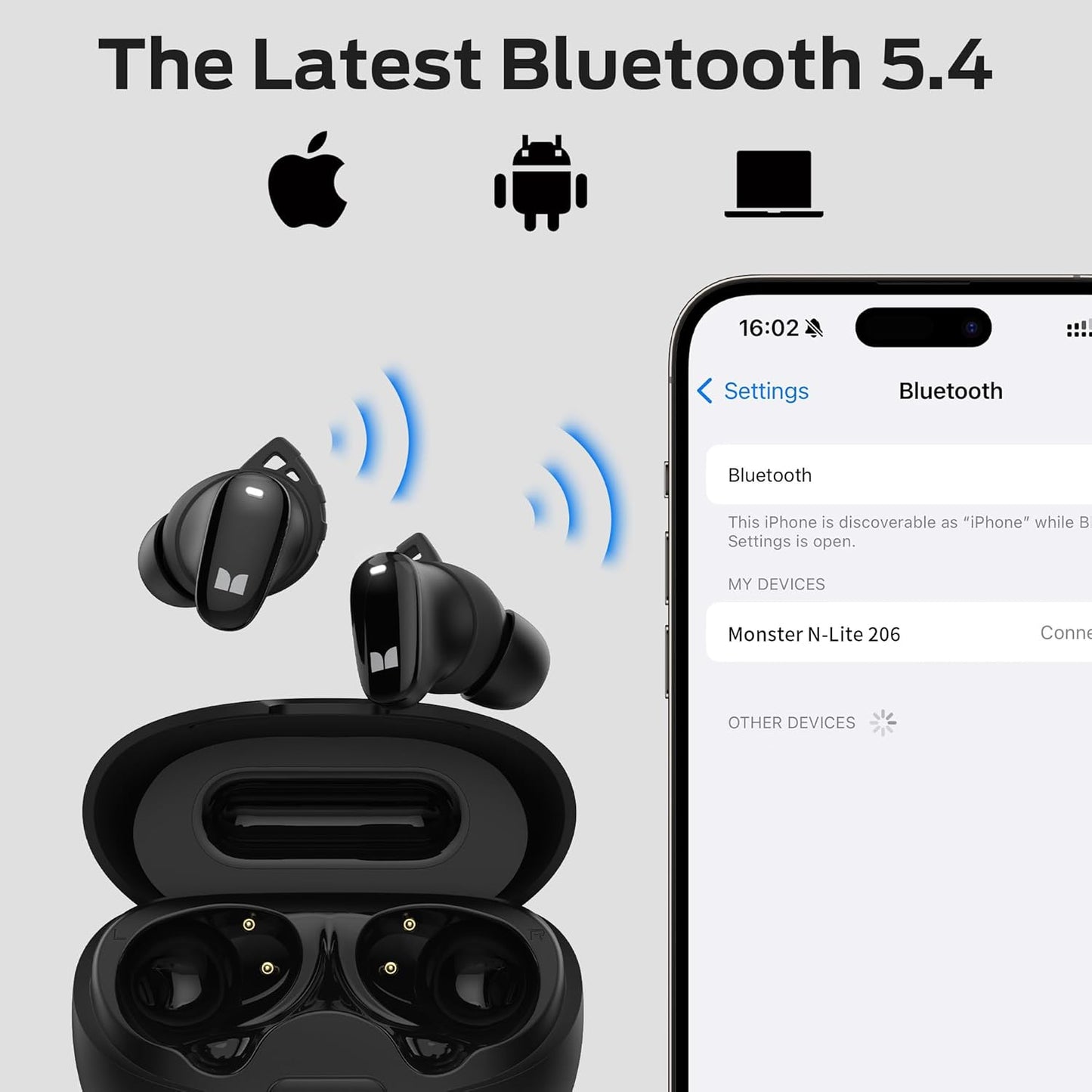 Handsfree Bluetooth Monster N-Lite 206, TWS, Svart