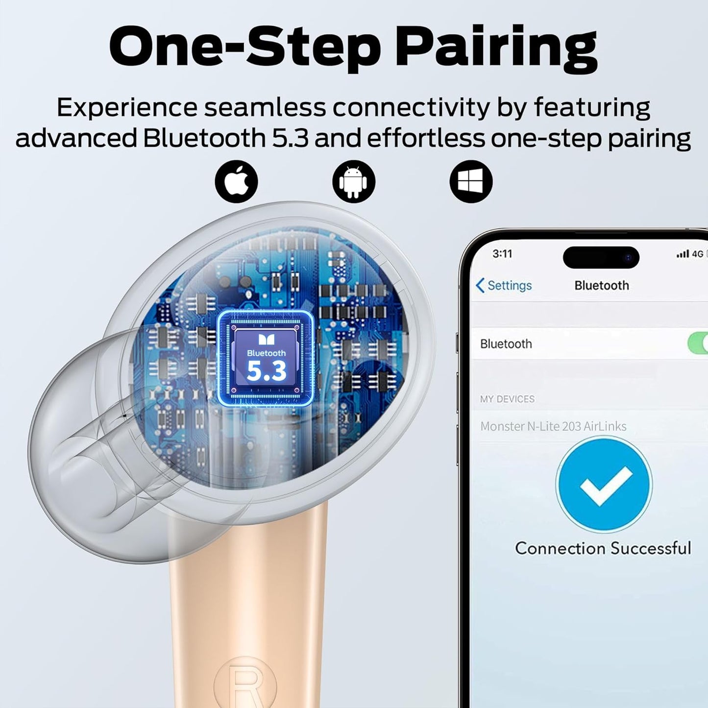 Handsfree Bluetooth Monster N-Lite 203 AirLinks, TWS, Gull