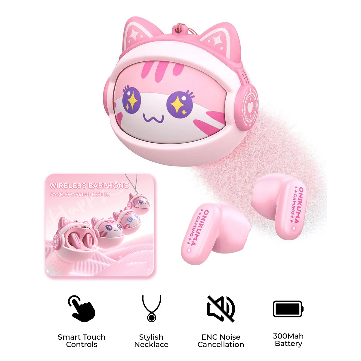 Handsfree Bluetooth Onikuma TX603, TWS, Rosa