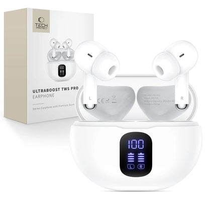 Handsfree Bluetooth Tech-Protect Ultraboost Pro G2, TWS, Hvit