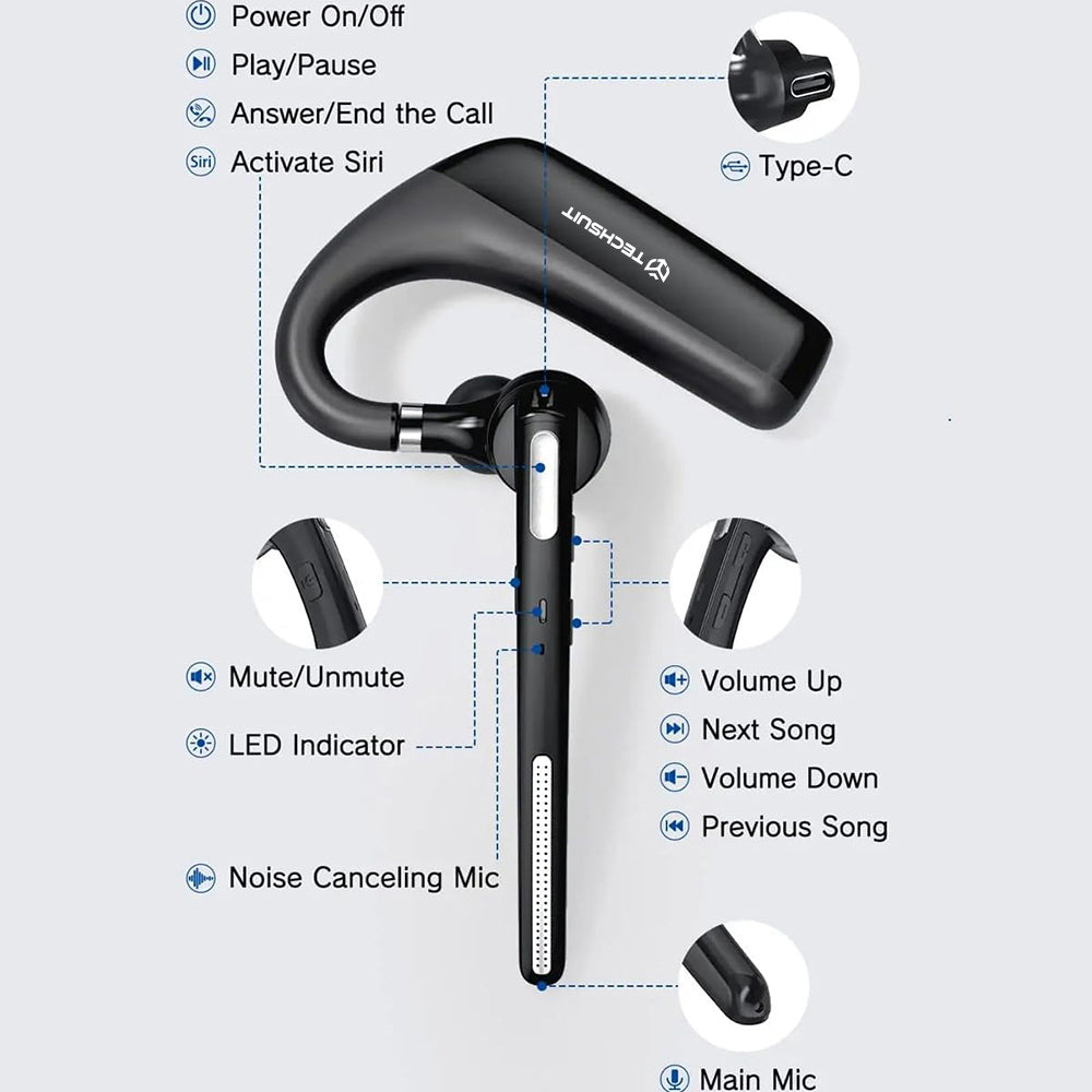 Handsfree Bluetooth Techsuit PowerTalks G6, MultiPoint, A2DP, Svart