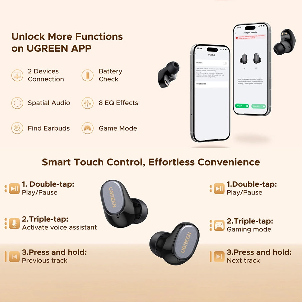 Handsfree Bluetooth UGREEN Dots (75627), TWS, MultiPoint, Hvit