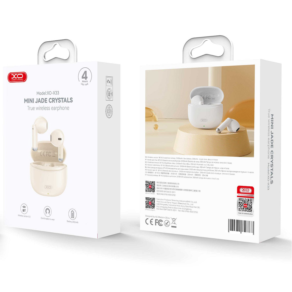 Håndfri Bluetooth XO Design X33, TWS, Beige 