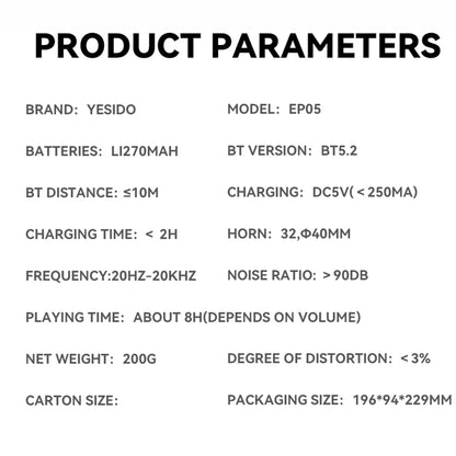 Handsfree Bluetooth Yesido EP05, A2DP, ANC, Svart