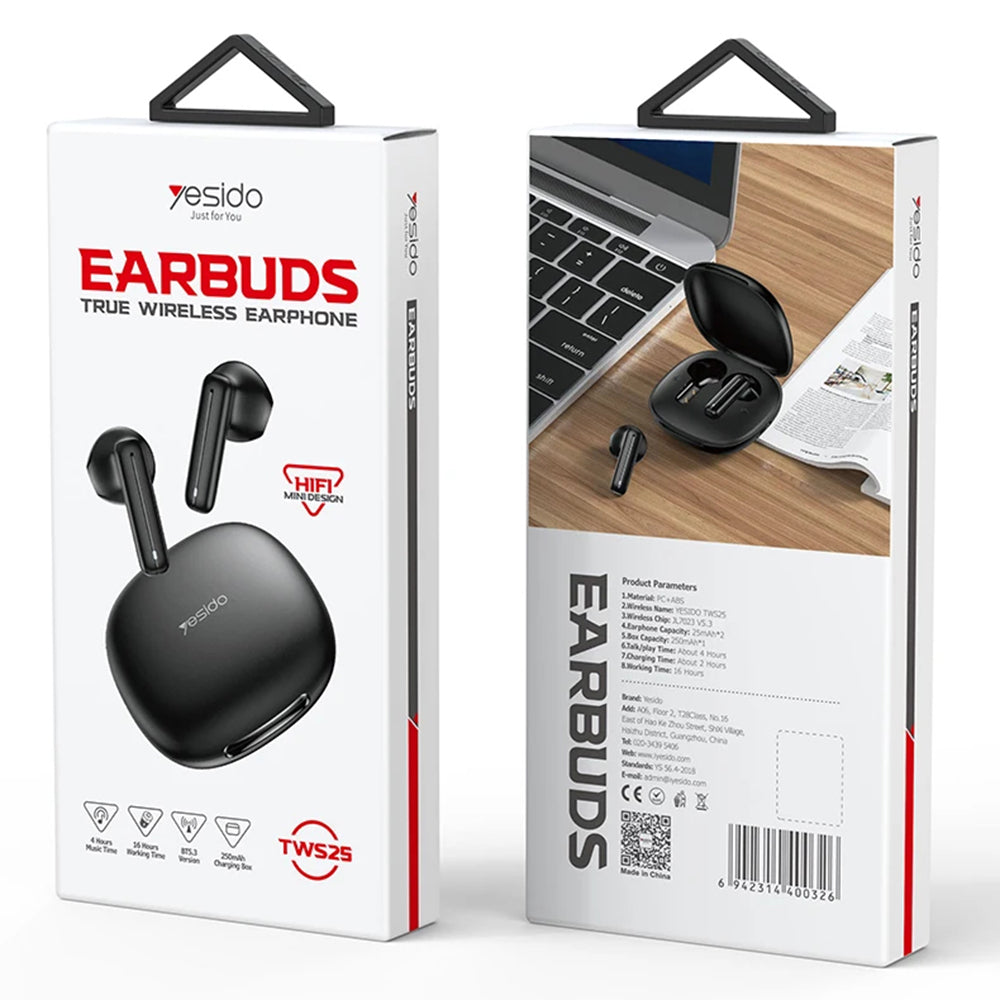 Handsfree Bluetooth Yesido TWS25, TWS, Svart
