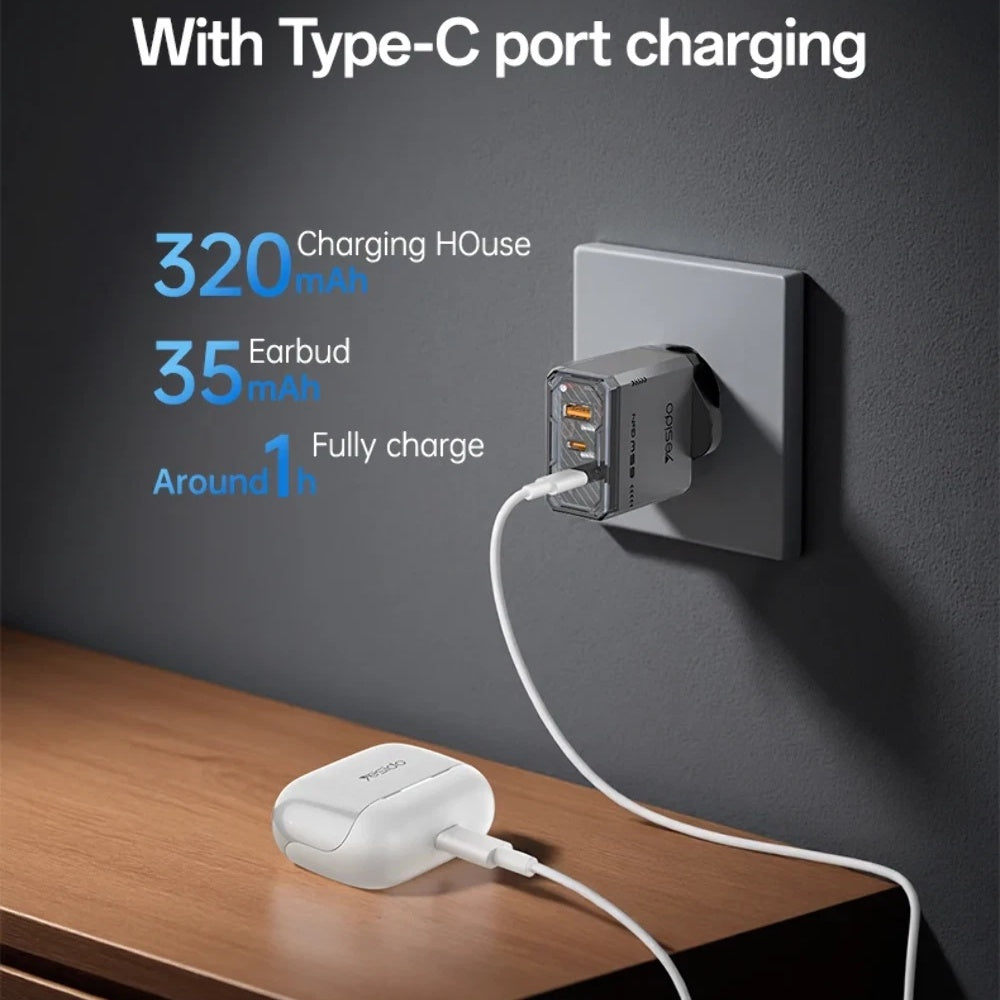 Handsfree Bluetooth Yesido TWS34, TWS, ANC, Hvit