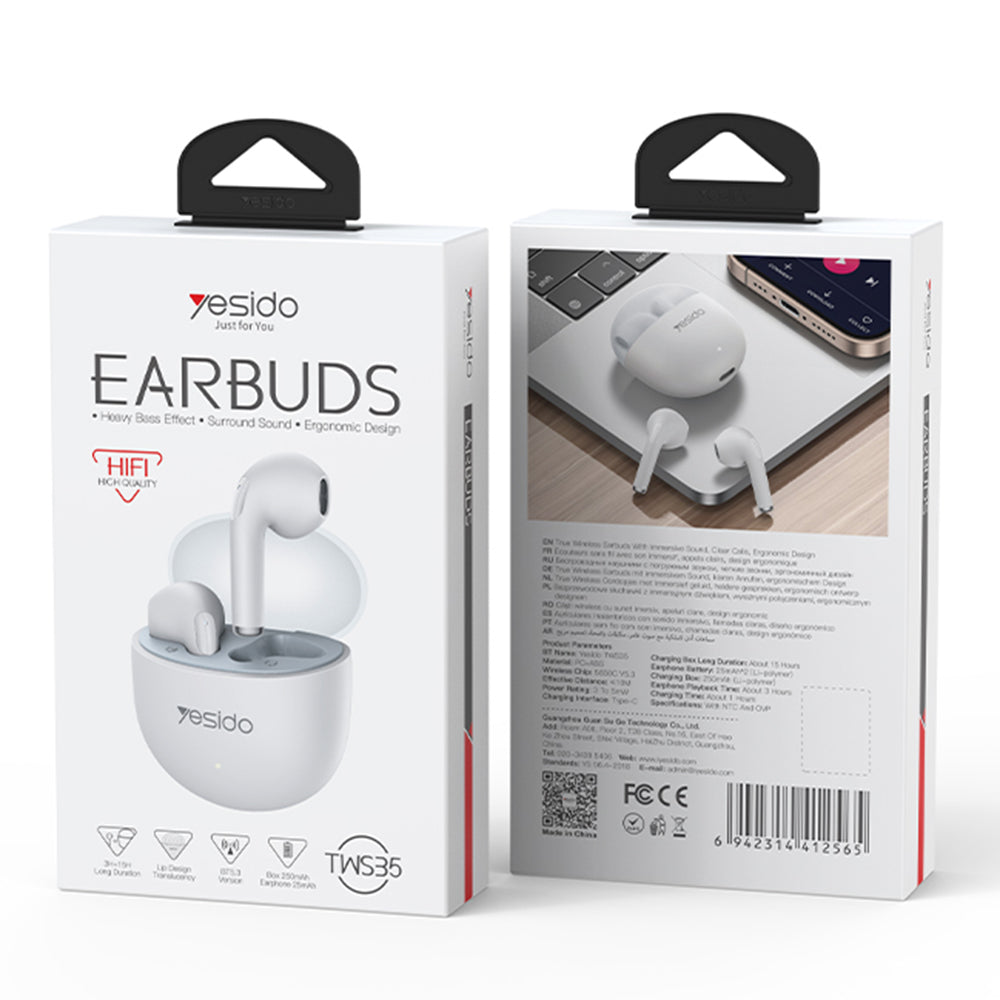 Handsfree Bluetooth Yesido TWS35, TWS, Hvit