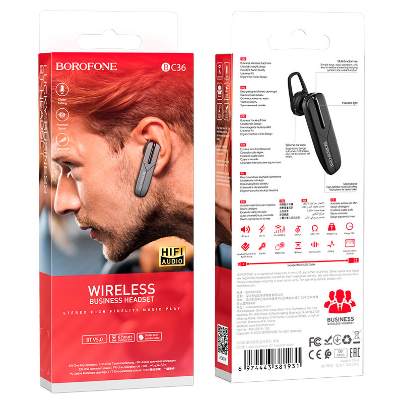 Håndfrie Bluetooth-hodetelefoner BC36 Lucky, A2DP, svart