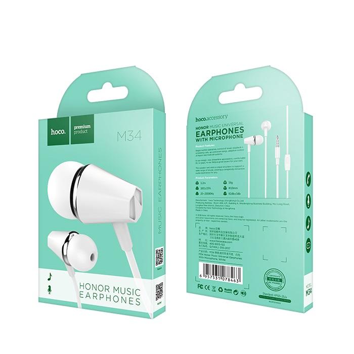 Handsfree 3.5mm HOCO M34 Honor Music, Hvit