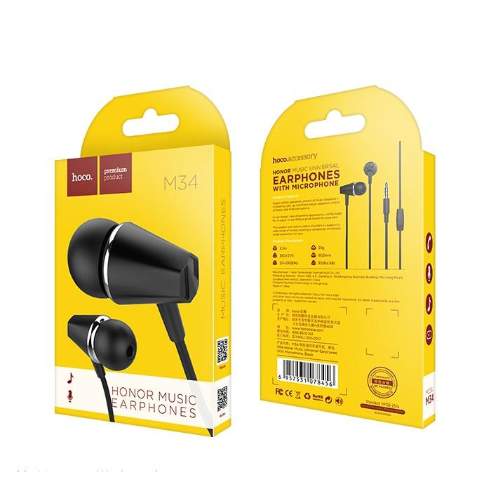 Handsfree 3.5mm HOCO M34 Honor Music, Svart