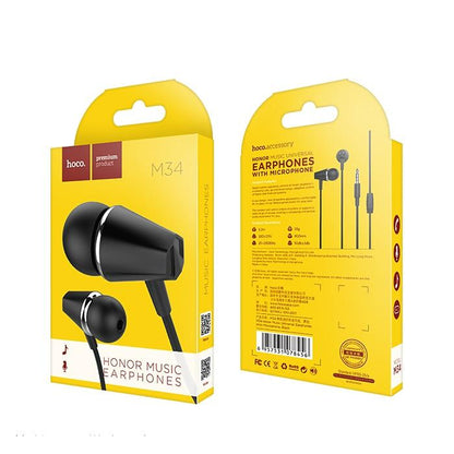 Handsfree 3.5mm HOCO M34 Honor Music, Svart