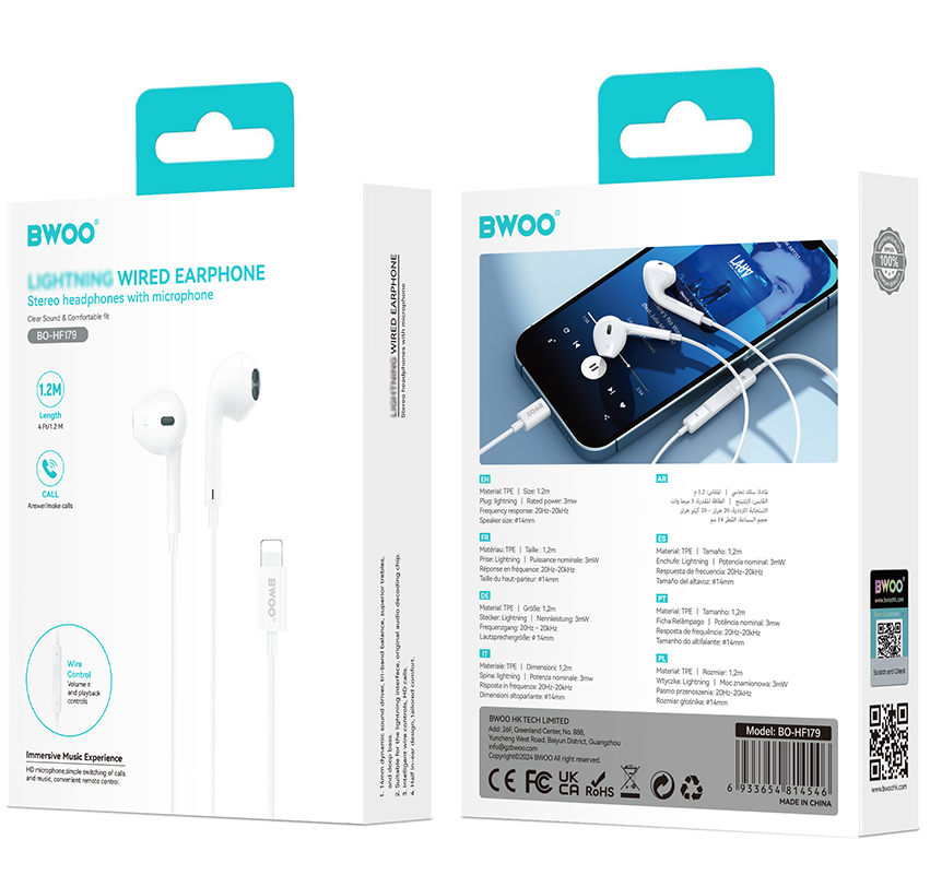 Handsfree Lightning BWOO BO-HF179, Hvit