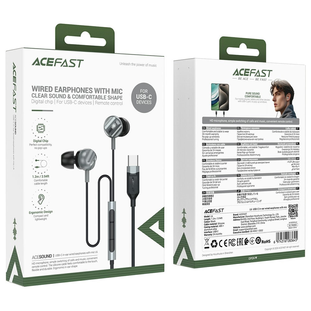 Handsfree USB-C Acefast L6, 1.2m, Svart