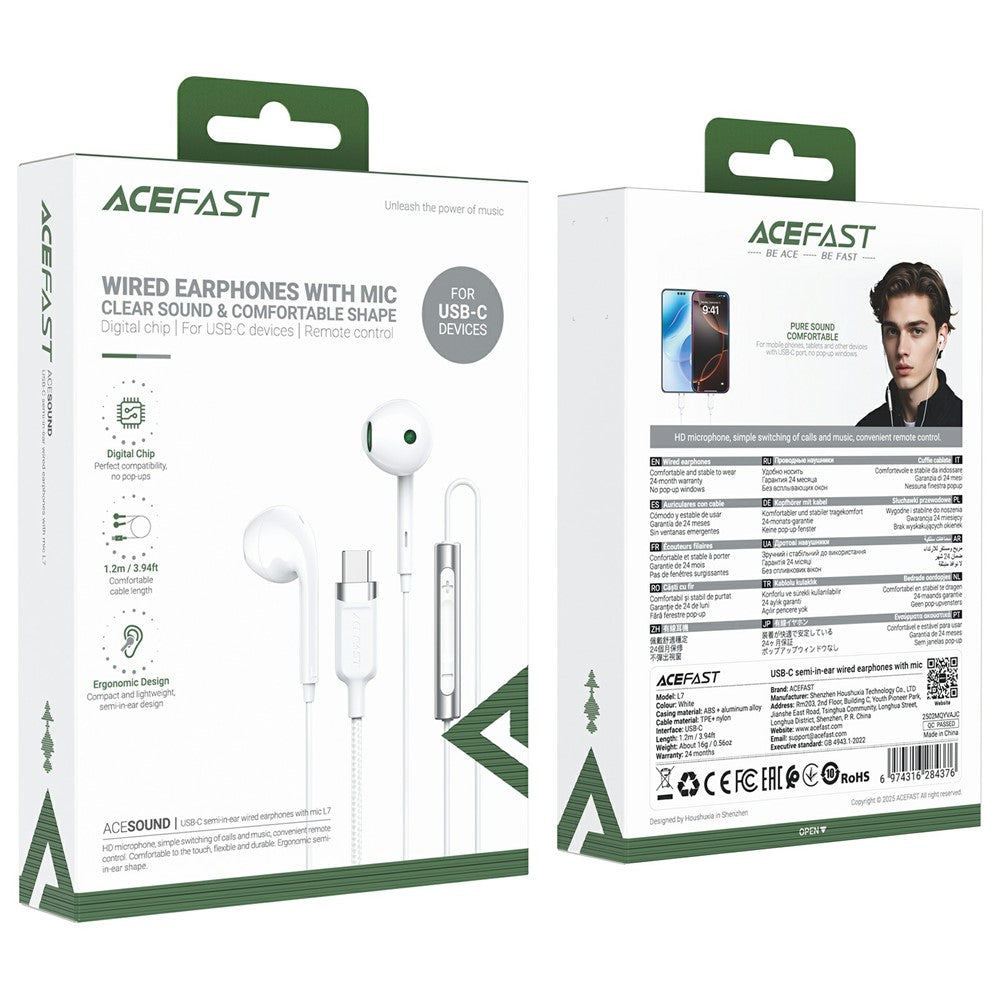 Handsfree USB-C Acefast L7, Hvit