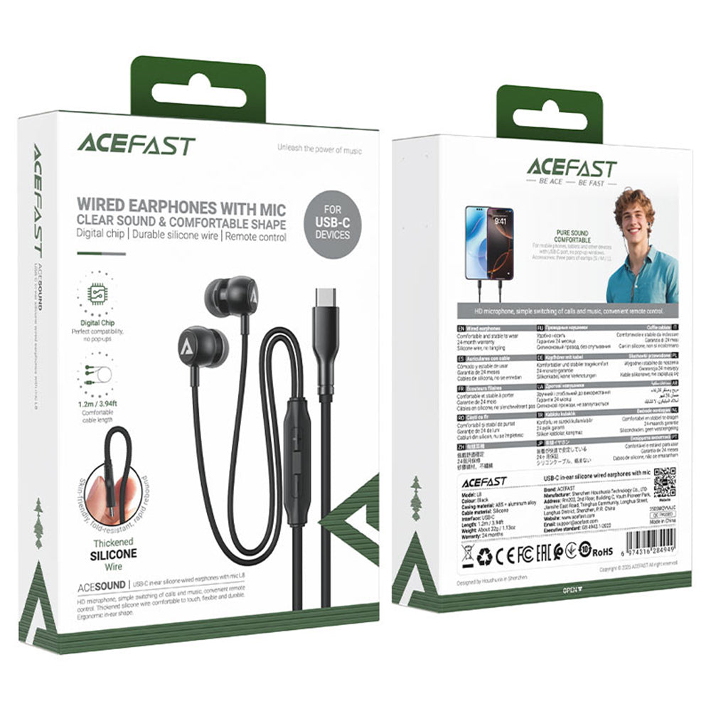 Handsfree USB-C Acefast L8, 1.2m, Grå