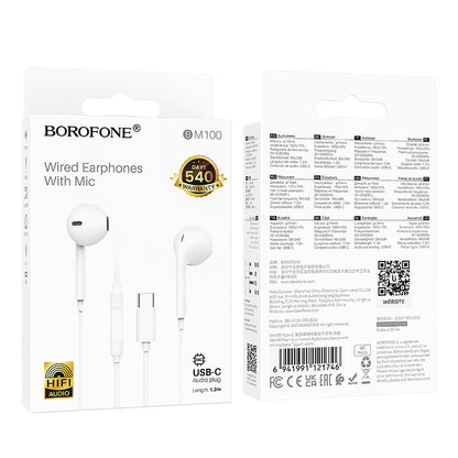 Handsfree USB-C Borofone BM100 Fuente, Hvit