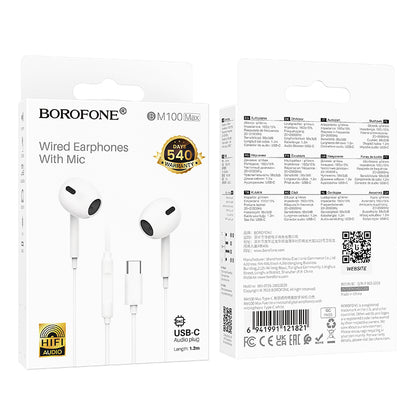 Handsfree USB-C Borofone BM100 Max Fuente, Hvit