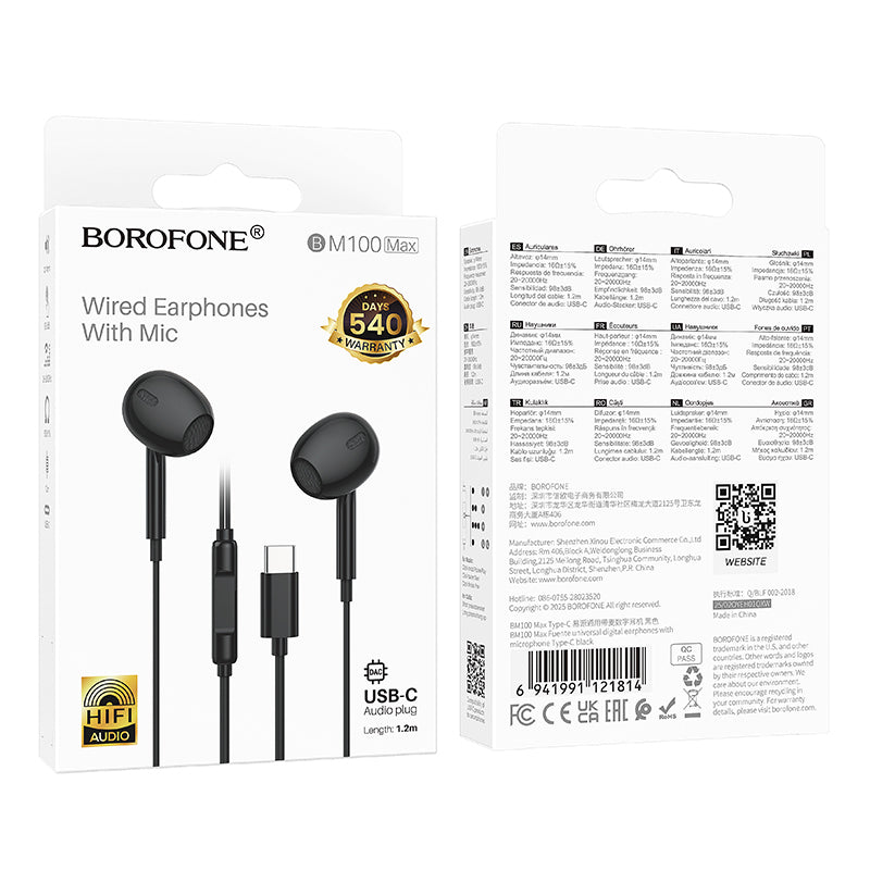 Handsfree USB-C Borofone BM100 Max Fuente, Svart