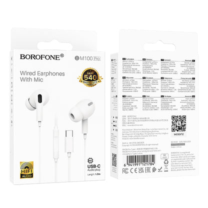 Handsfree USB-C Borofone BM100 Pro Fuente, Hvit
