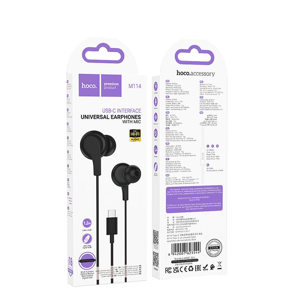 Håndfri USB-C HOCO M114, svart 