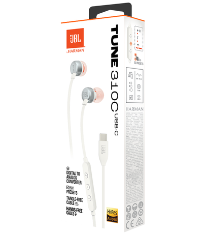 Handsfree USB-C JBL Tune 310C, Hvit JBLT310CWHT