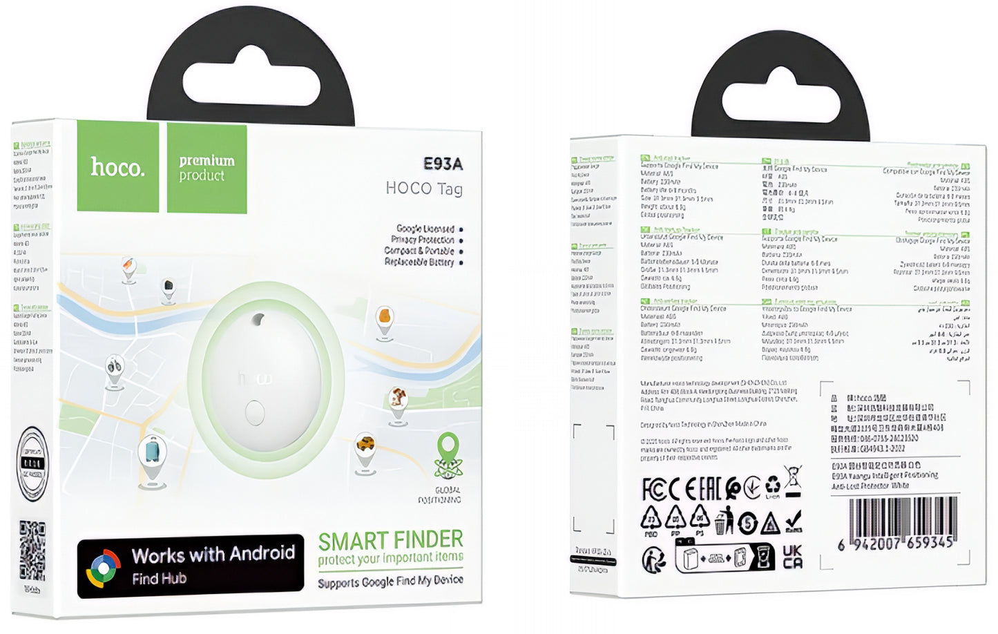 HOCO SmartTag E93A for Android-serien, Svart