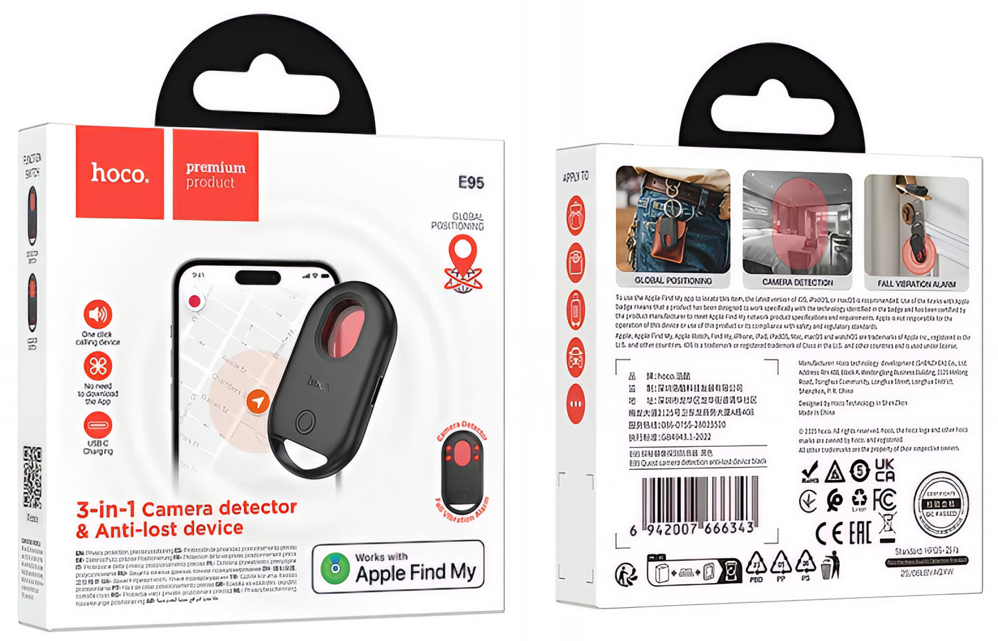 HOCO SmartTag E95 3in1 for iOS-serien, Svart